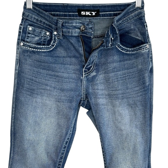 Vintage Sky Y2k Flare Jeans 7/8 Rhinestones Embroidered Indie Hipster Retro 90s - Picture 7 of 12